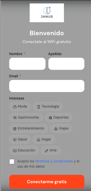 Captive portal Janus en formato mobile